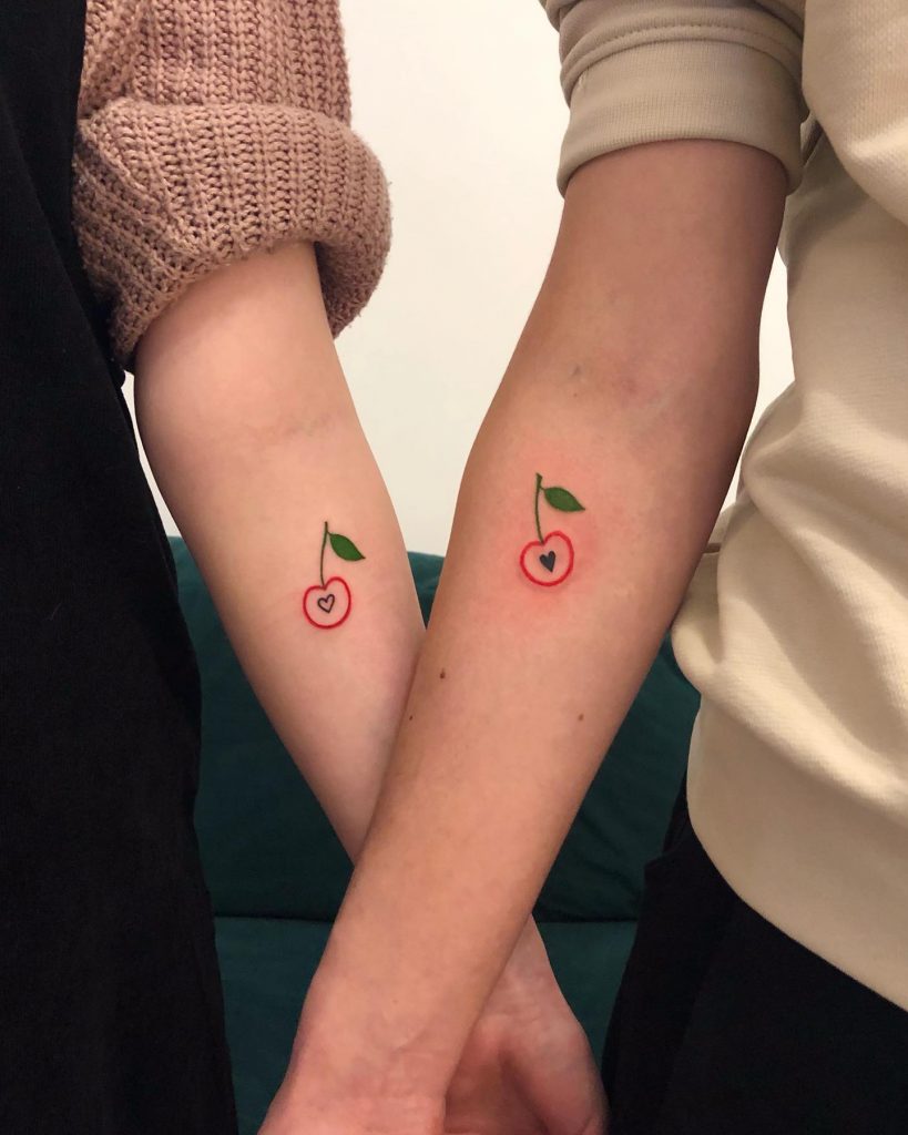 small cherry for mom and daughter tattoo