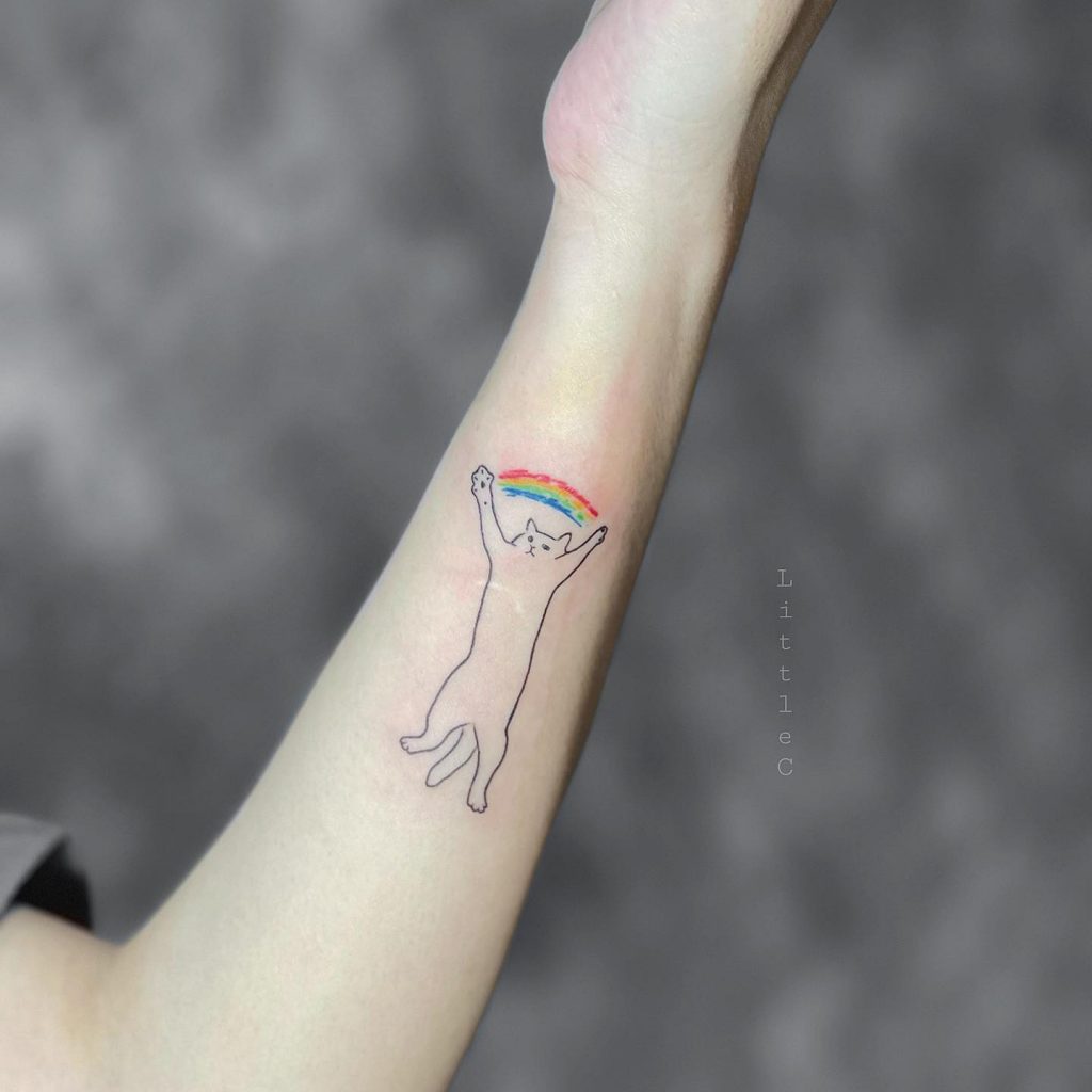 cat and rainbow tattoo Small Rainbow Tattoos