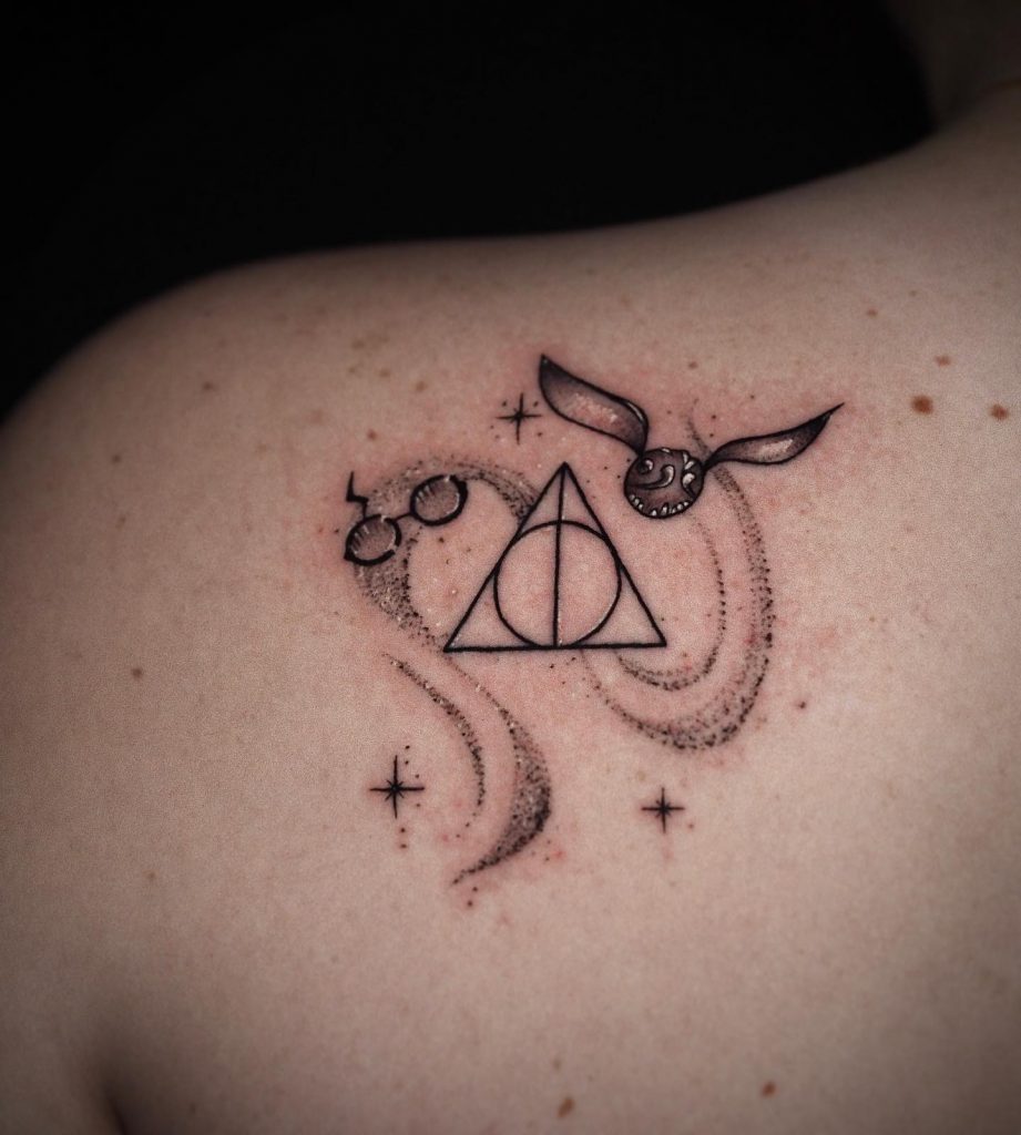 snitch and deathly hallows symbol small tattoo