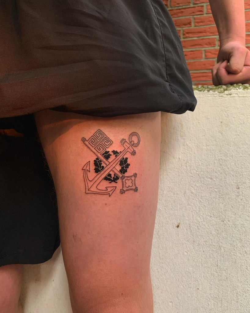 A middle ages small leg tattoo for men