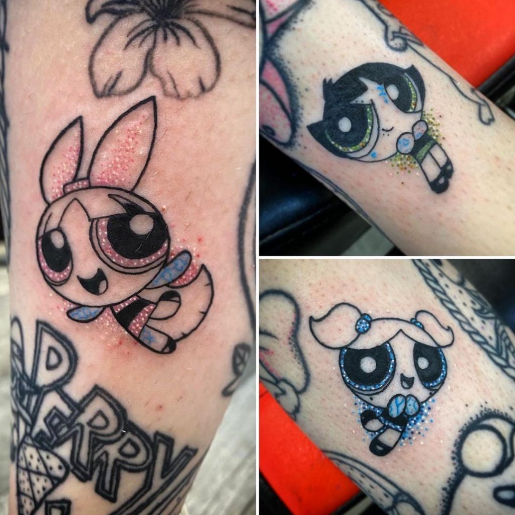 A Powerpuff Girls filler gap tattoo