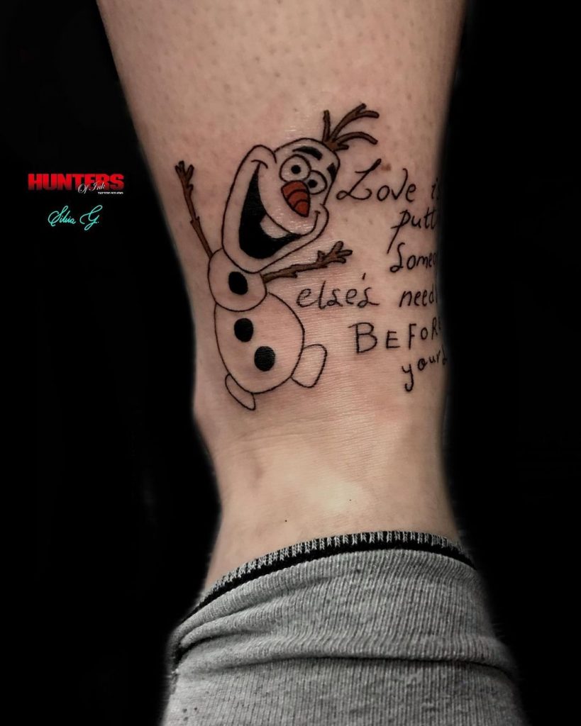An Olaf from Frozen tattoo