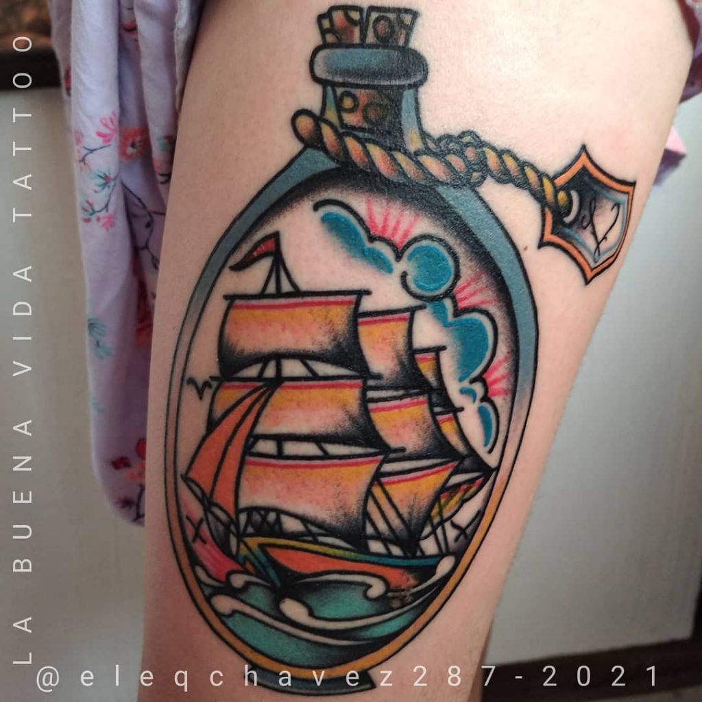 A ship in the bottle small traditional tattoo