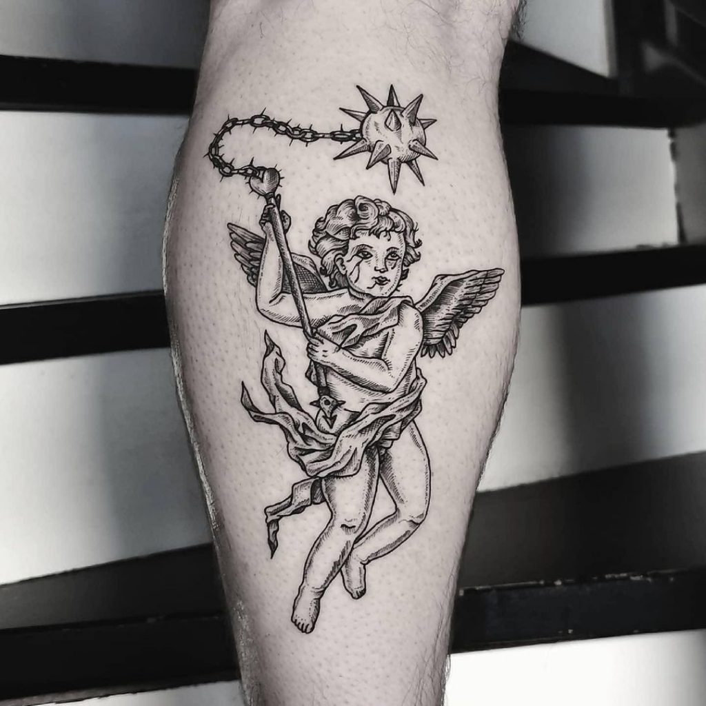 An angle in war small traditional tattoo