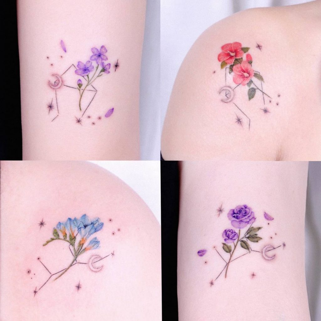 Colored flowers tattoos