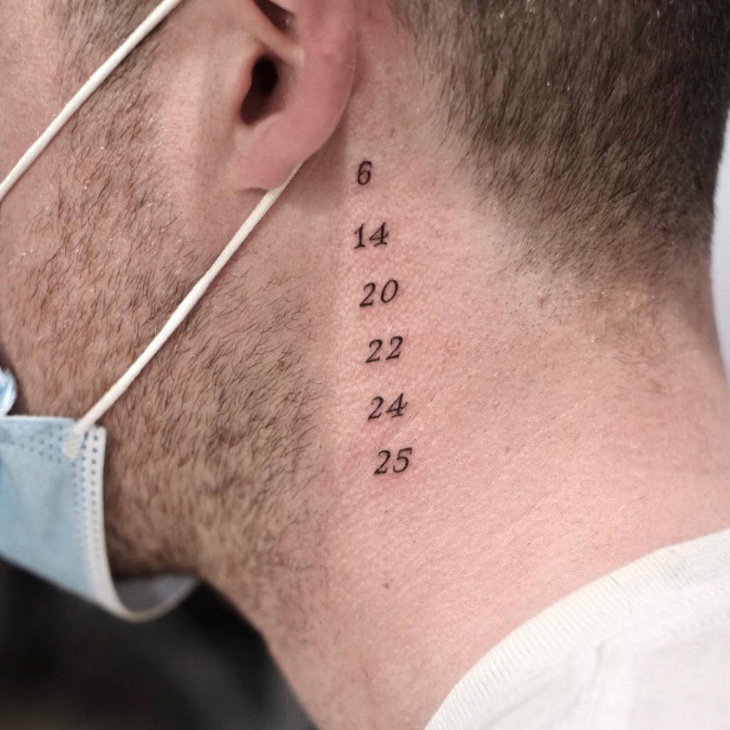 Numbers as a behind the ear tattoo