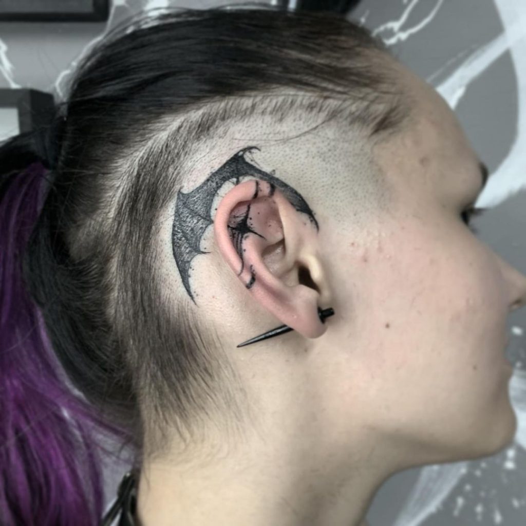 Batman behind ear tattoos