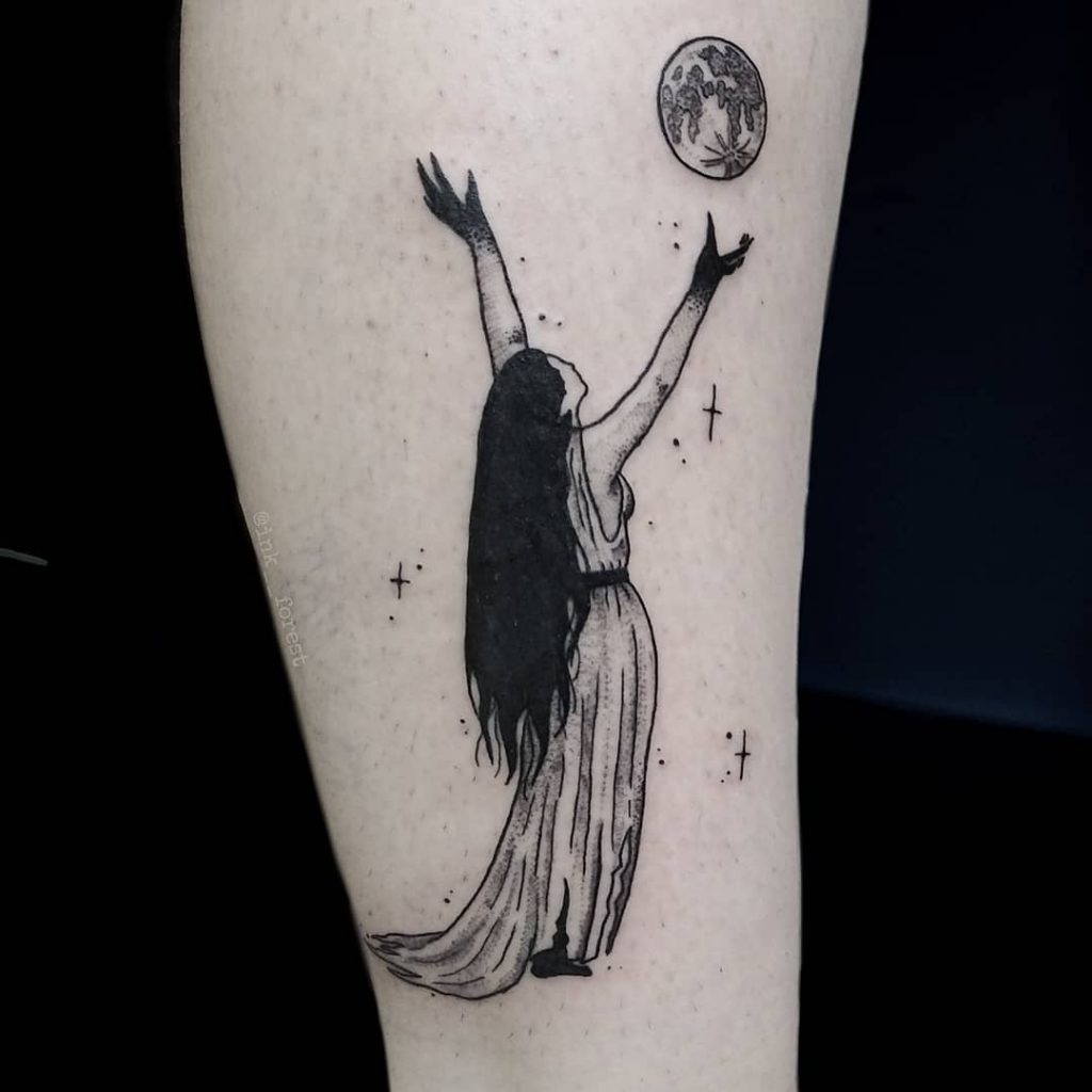 Small witchy tattoos with moon