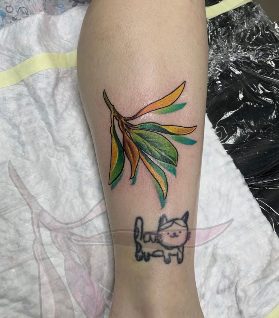 Leaves new school tattoo style