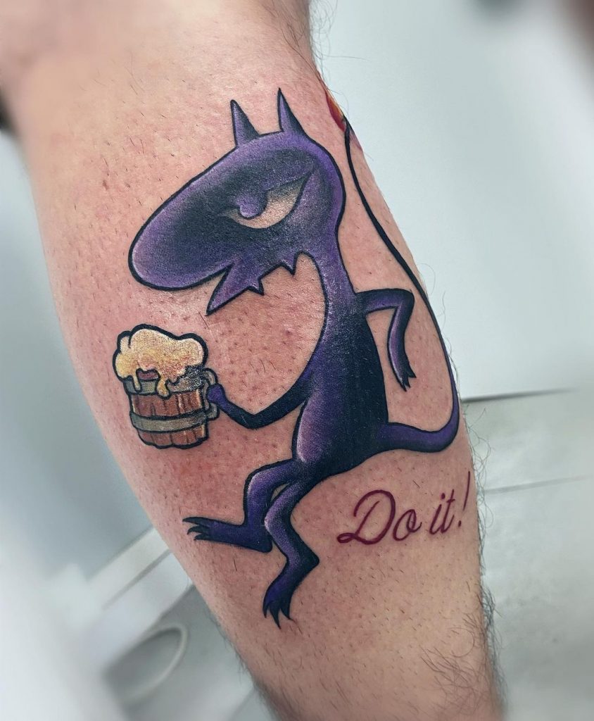 Beer drinking dinosaur new school tattoo style