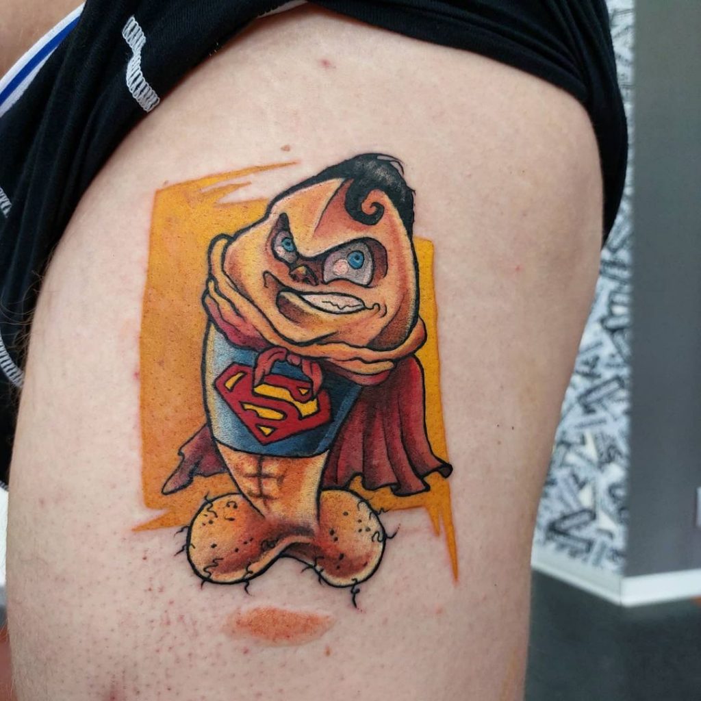 Twisted Superman tattoo