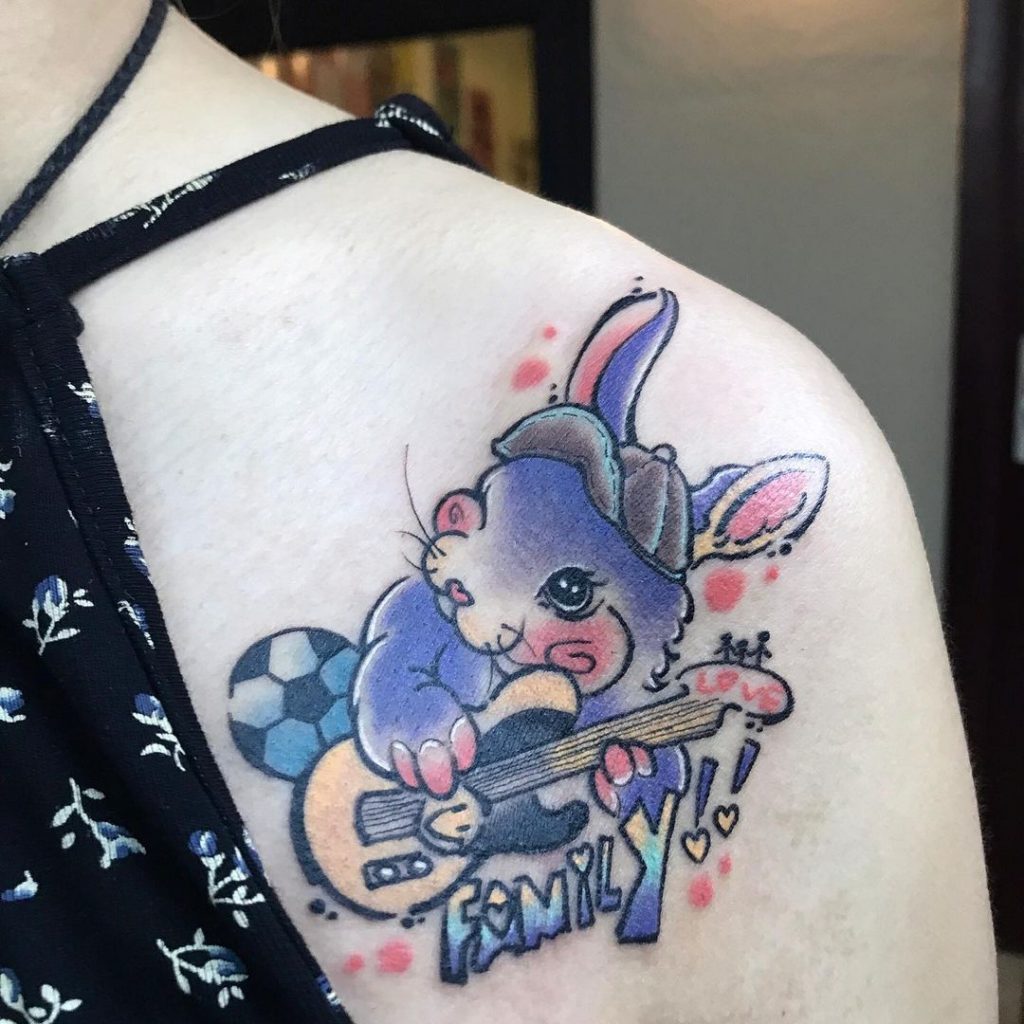 Family rabbit new school tattoo