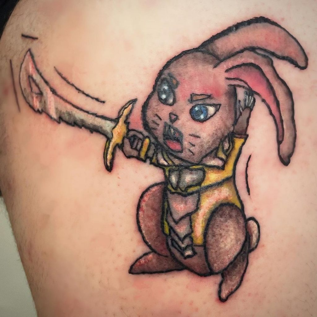 Hostile rabbit new school tattoo