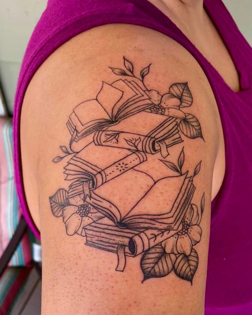 Tattoo of a pile of books 